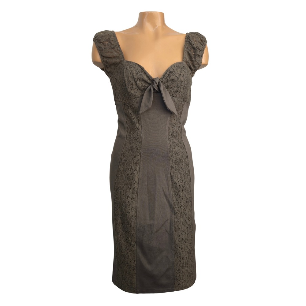 Rinascimento Italy‎ Olive Lace Bow Front Sweetheart Neck Sheath Dress 46 / US 10
